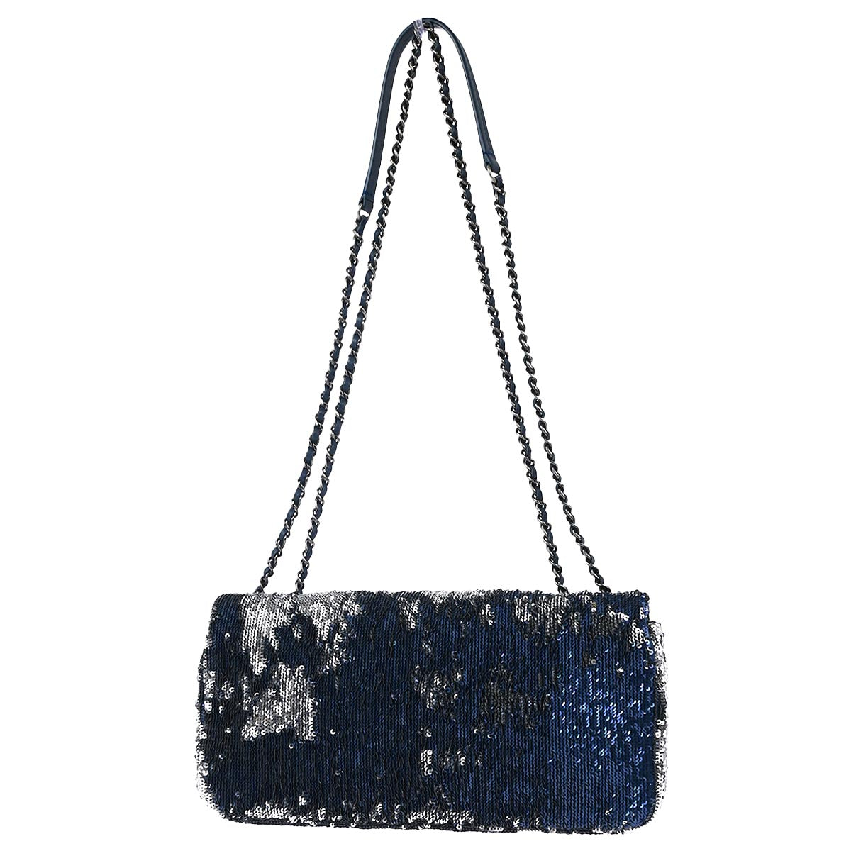 Chanel 2017 Blue Sequins Coco Cuba Flap Double Chain Shoulder Bag