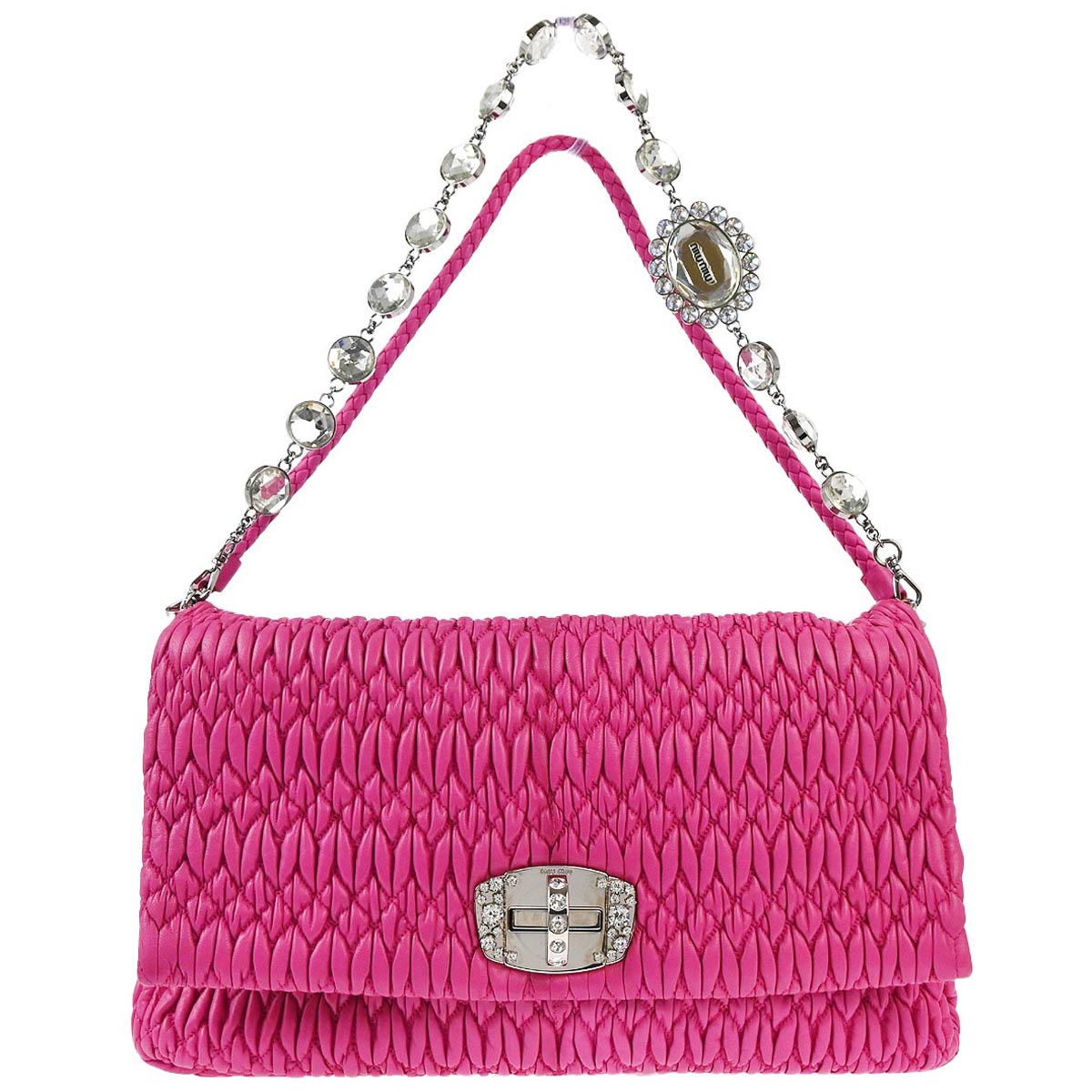 Miu Miu Pink Lambskin Nappa Crystal Handbag