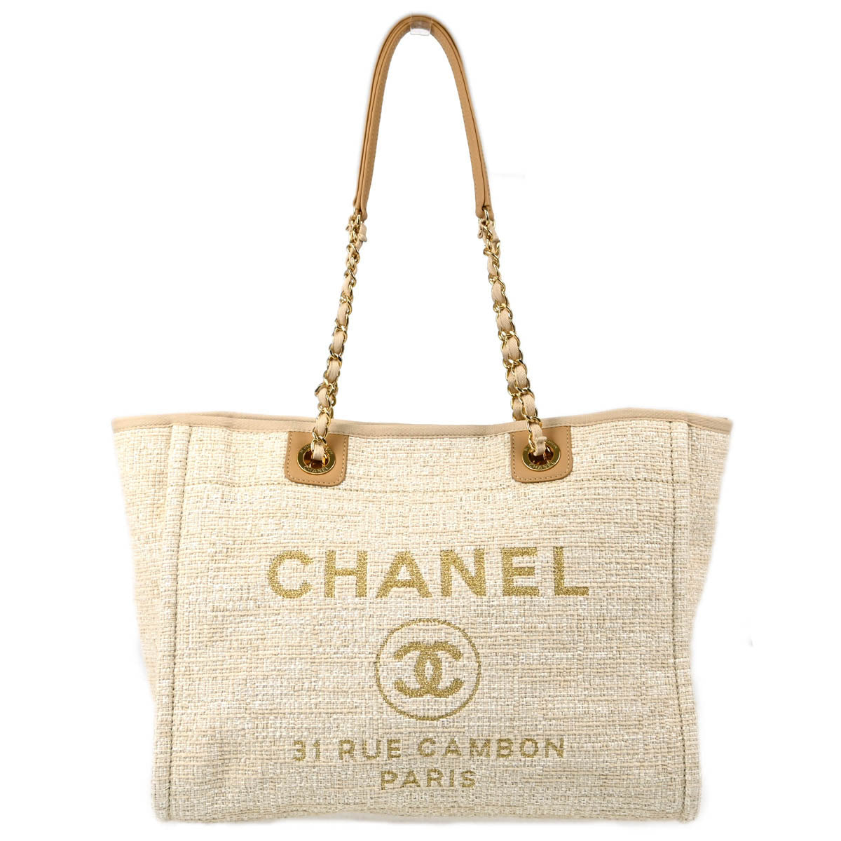 Chanel 2018 Beige Canvas Small Deauville Shoulder Tote Bag