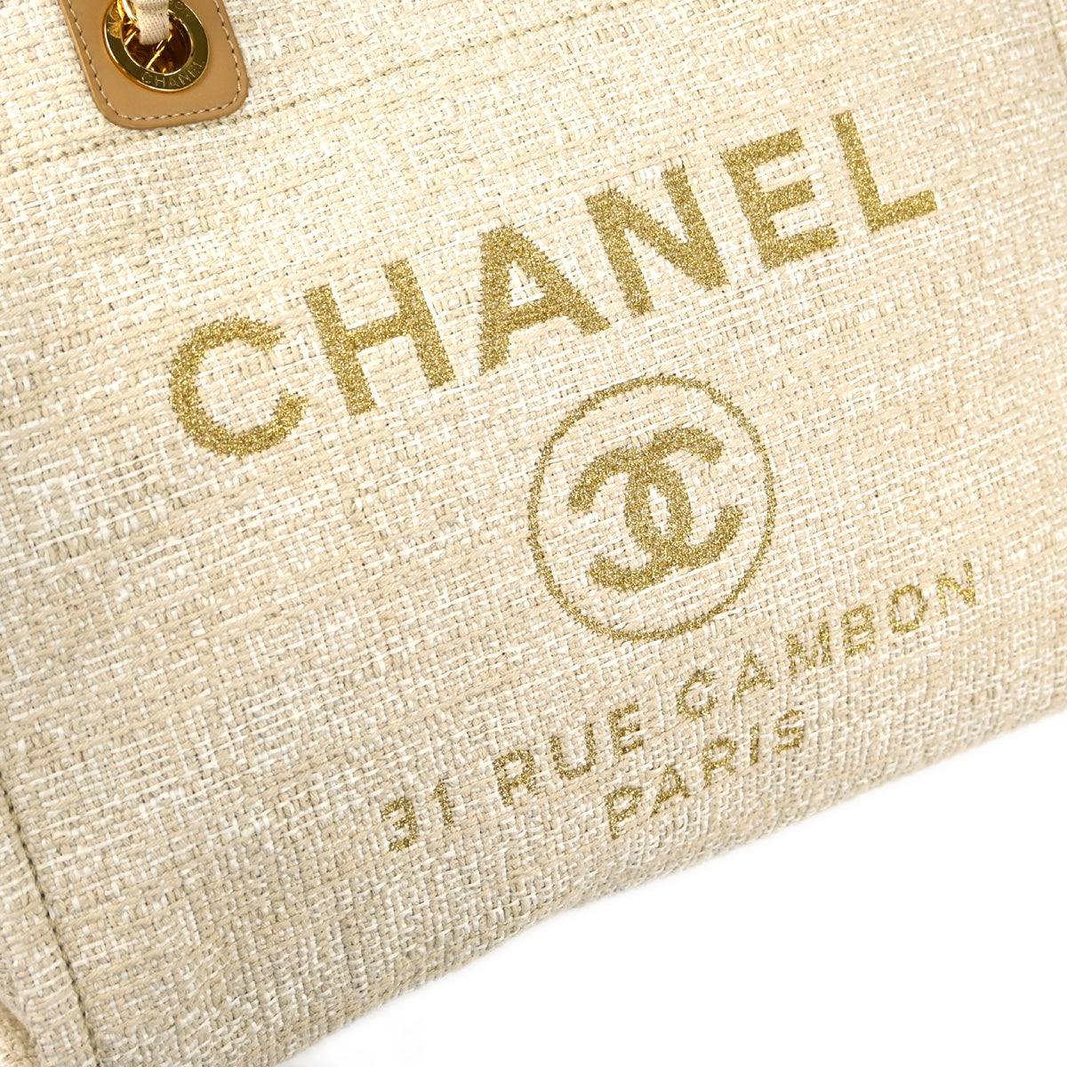 Chanel 2018 Beige Canvas Small Deauville Shoulder Tote Bag