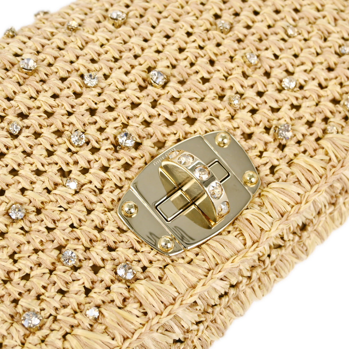 Miu Miu Beige Rafia Nappa Crystal Handbag