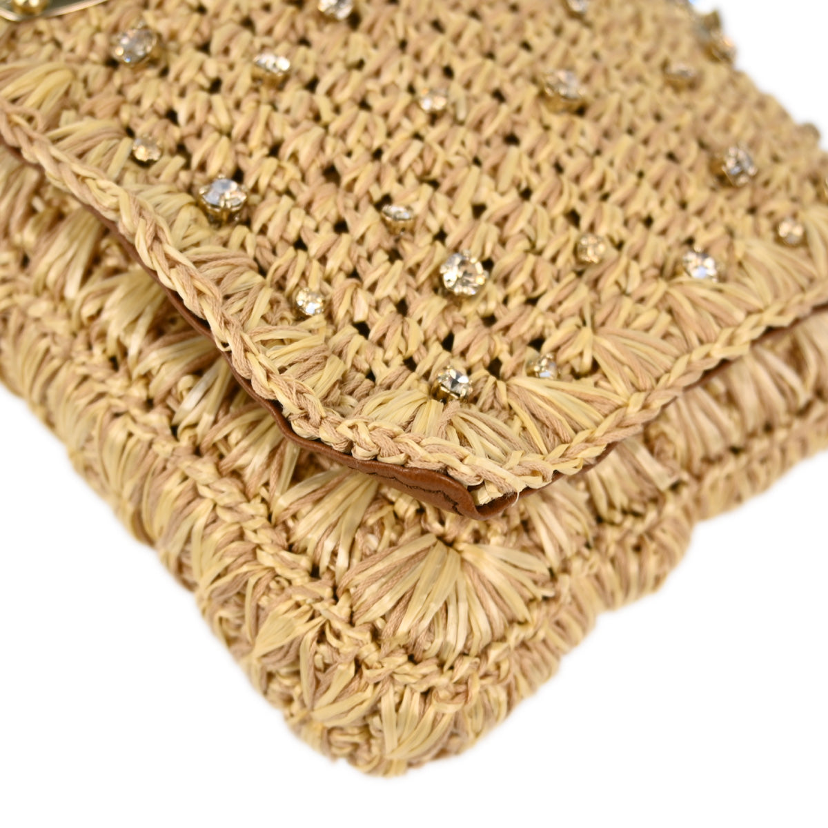 Miu Miu Beige Rafia Nappa Crystal Handbag