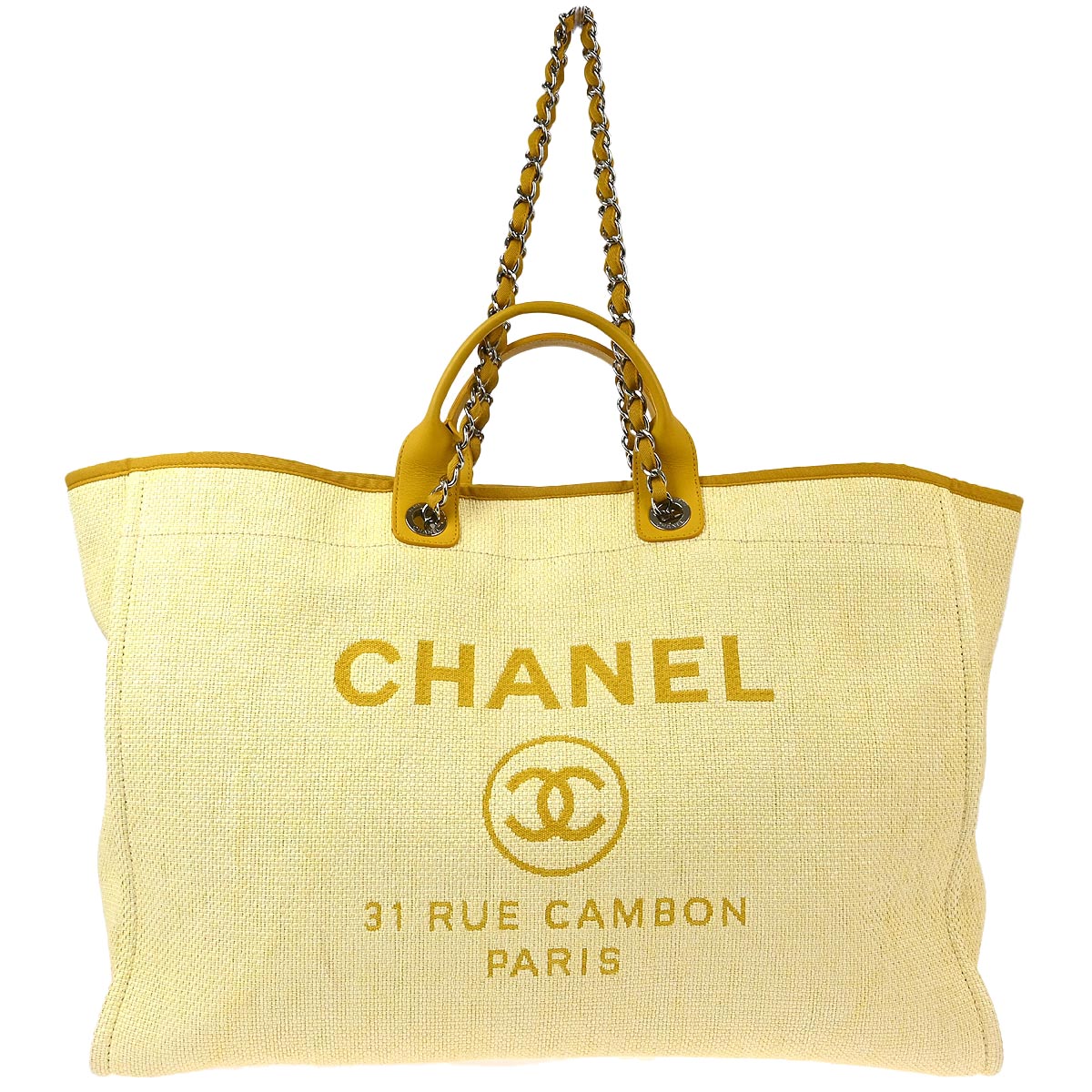 Chanel 2016-2017 Yellow Canvas Extra Large Deauville 2way Shoulder Tote Bag