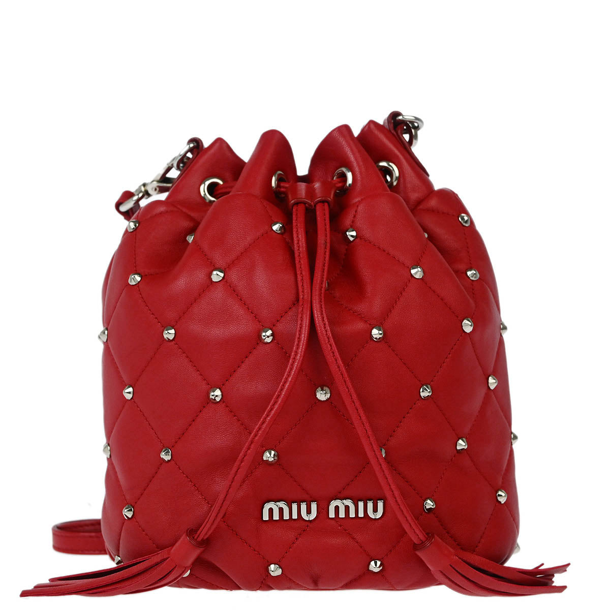 Miu Miu Red Lambskin Drawstring Shoulder Bag