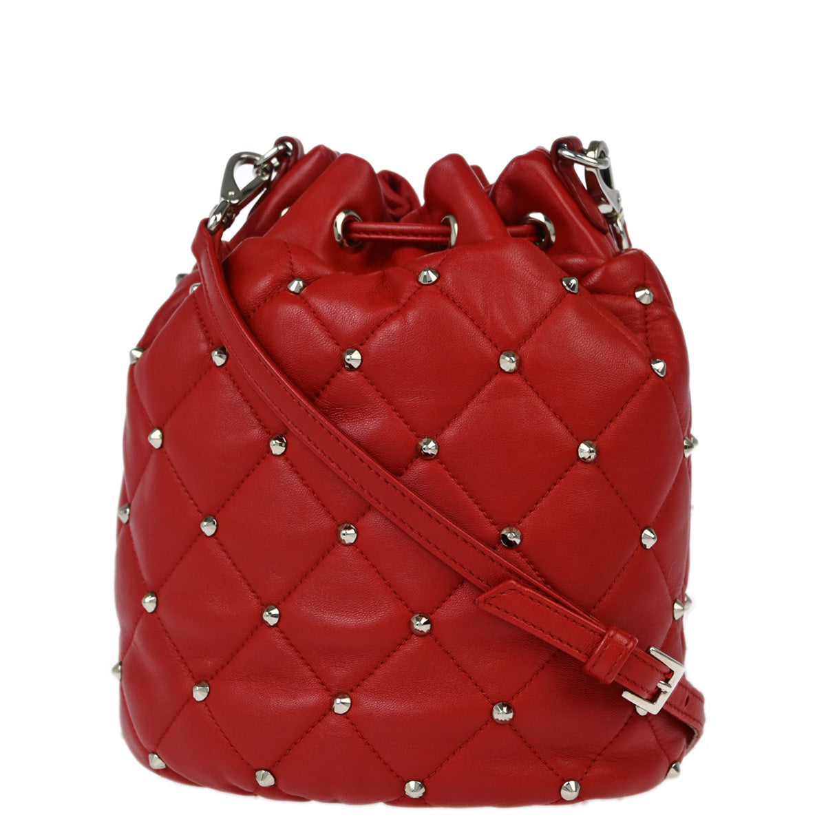 Miu Miu Red Lambskin Drawstring Shoulder Bag