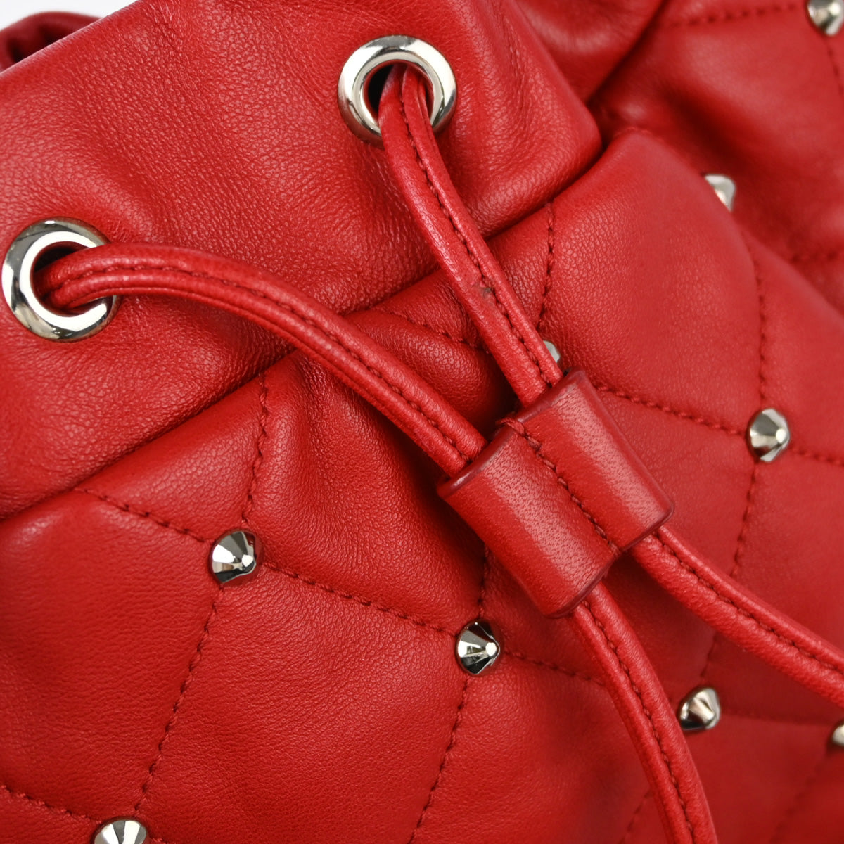 Miu Miu Red Lambskin Drawstring Shoulder Bag