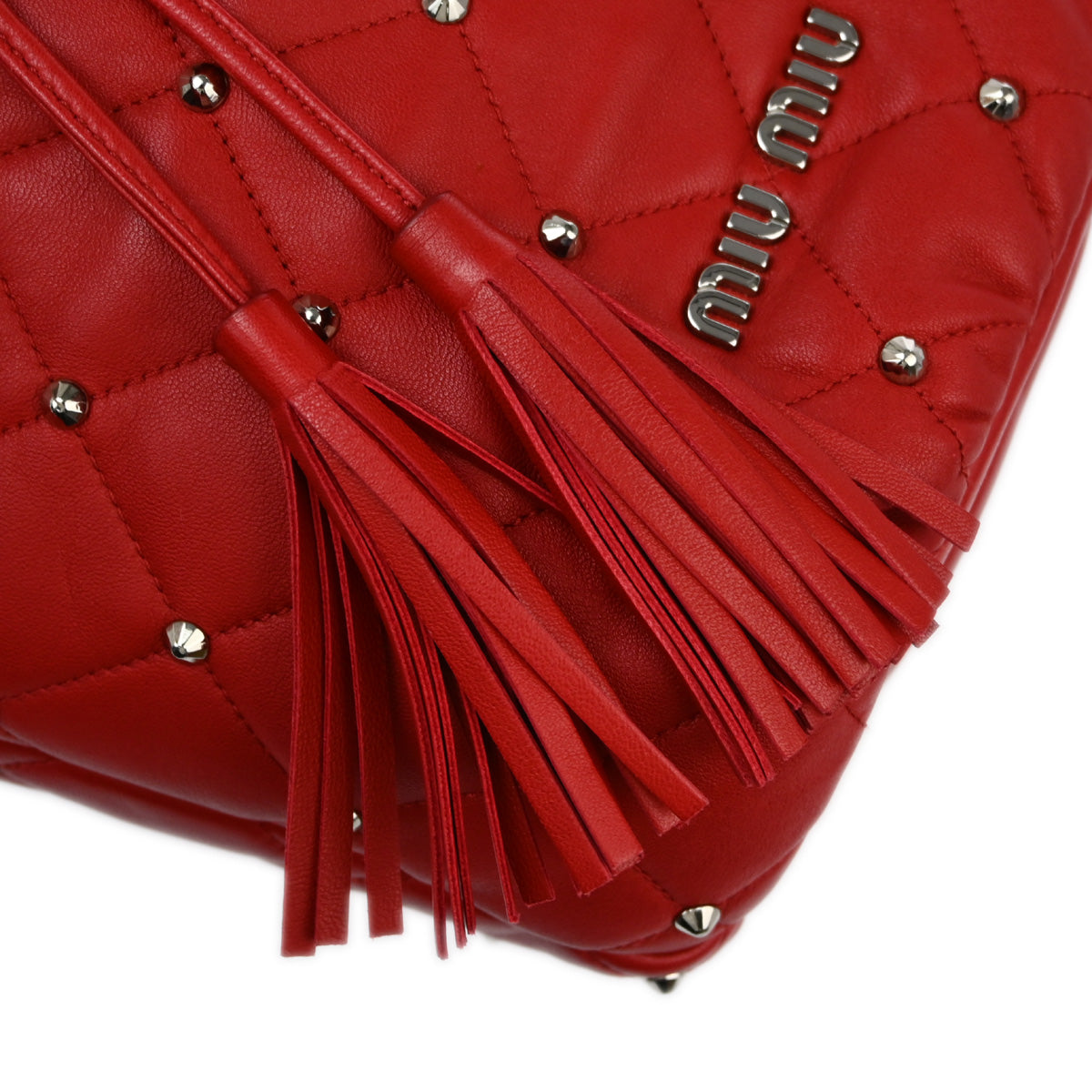 Miu Miu Red Lambskin Drawstring Shoulder Bag