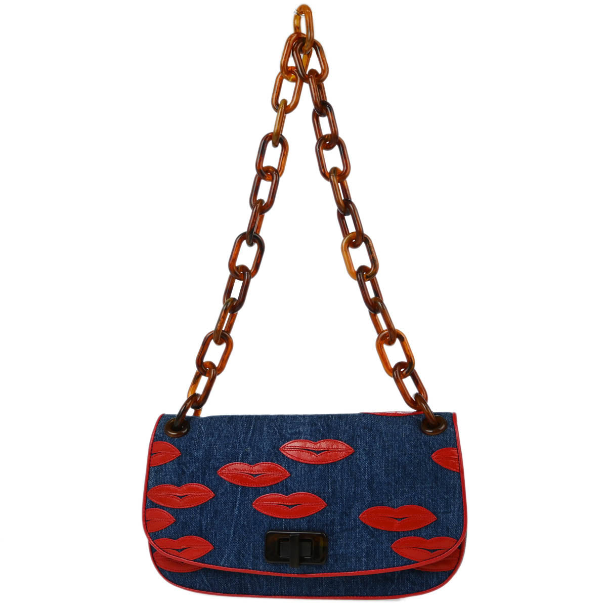 Prada Blue Denim Lip Shoulder Bag