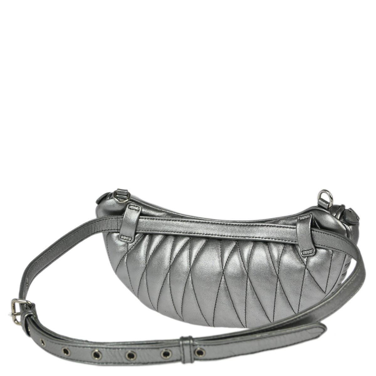 Miu Miu Silver Lambskin Matelasse Bum Bag