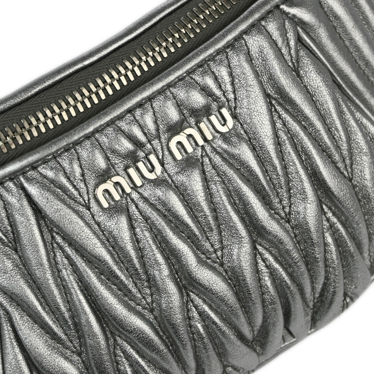 Miu Miu Silver Lambskin Matelasse Bum Bag