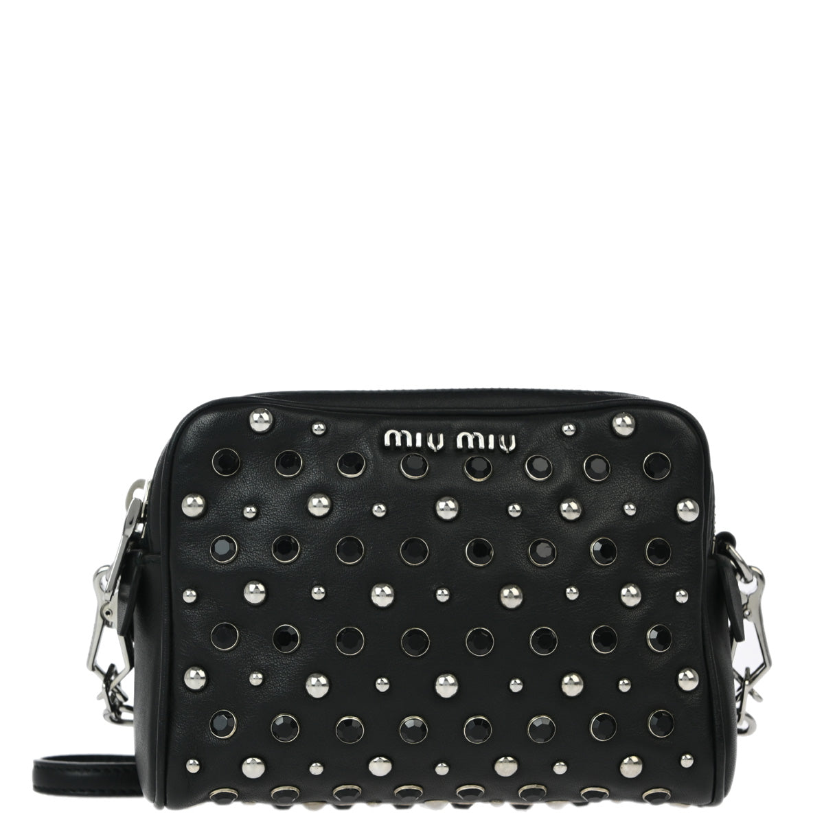 Miu Miu Black Leather Stone Shoulder Bag 37