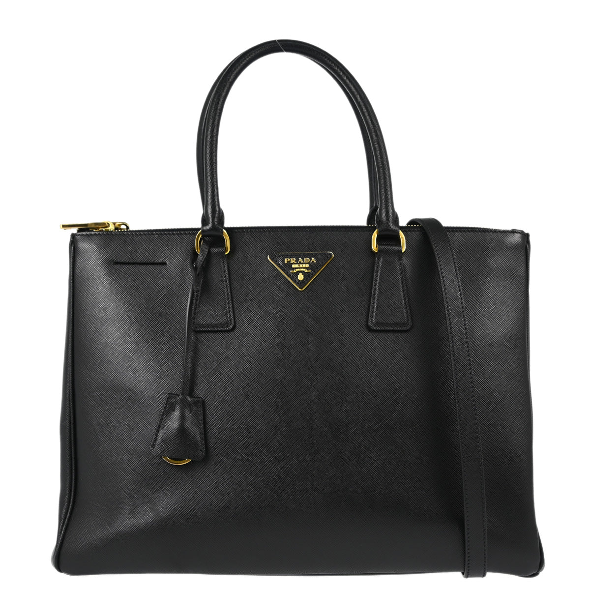 Prada Black Leather Galleria 2way Shoulder Tote Handbag