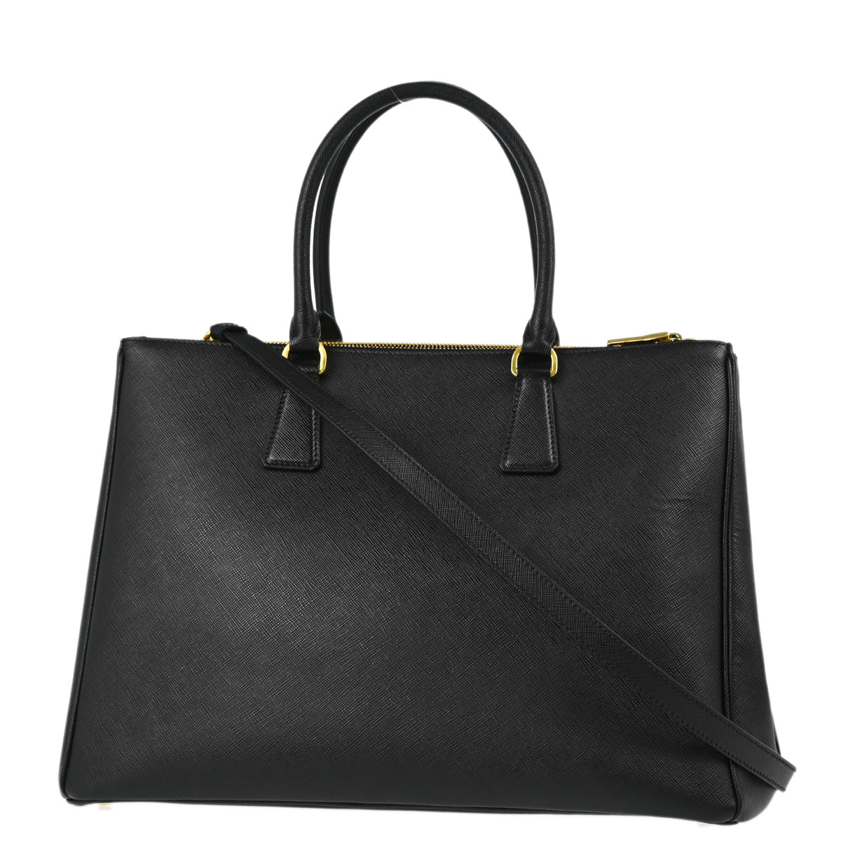 Prada Black Leather Galleria 2way Shoulder Tote Handbag