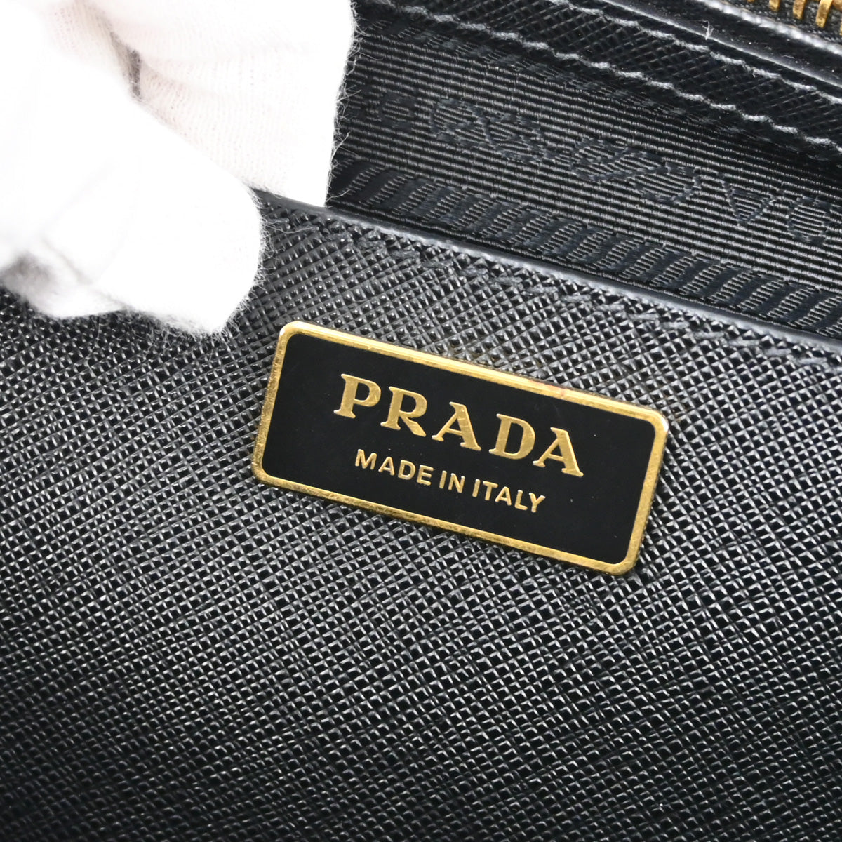 Prada Black Leather Galleria 2way Shoulder Tote Handbag