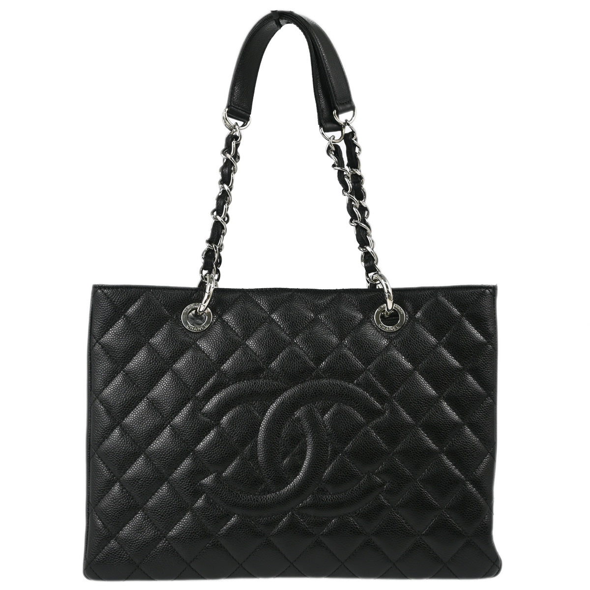 Chanel 2012 Black Caviar Grand Shopping Tote GST Chain Handbag