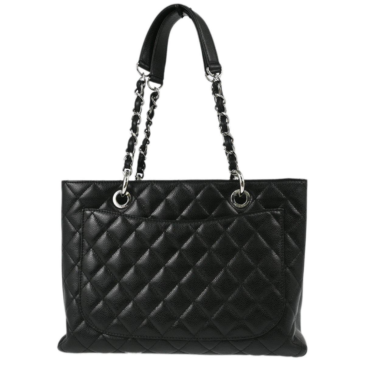 Chanel 2012 Black Caviar Grand Shopping Tote GST Chain Handbag