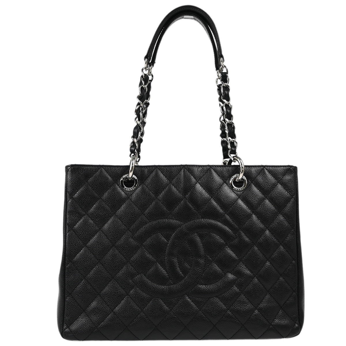 Chanel 2012 Black Caviar Grand Shopping Tote GST Chain Handbag