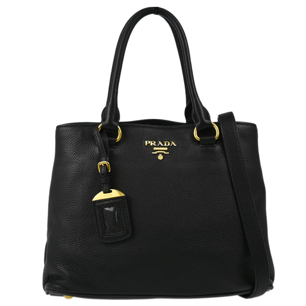 Prada Black Leather 2way Shoulder Tote Handbag