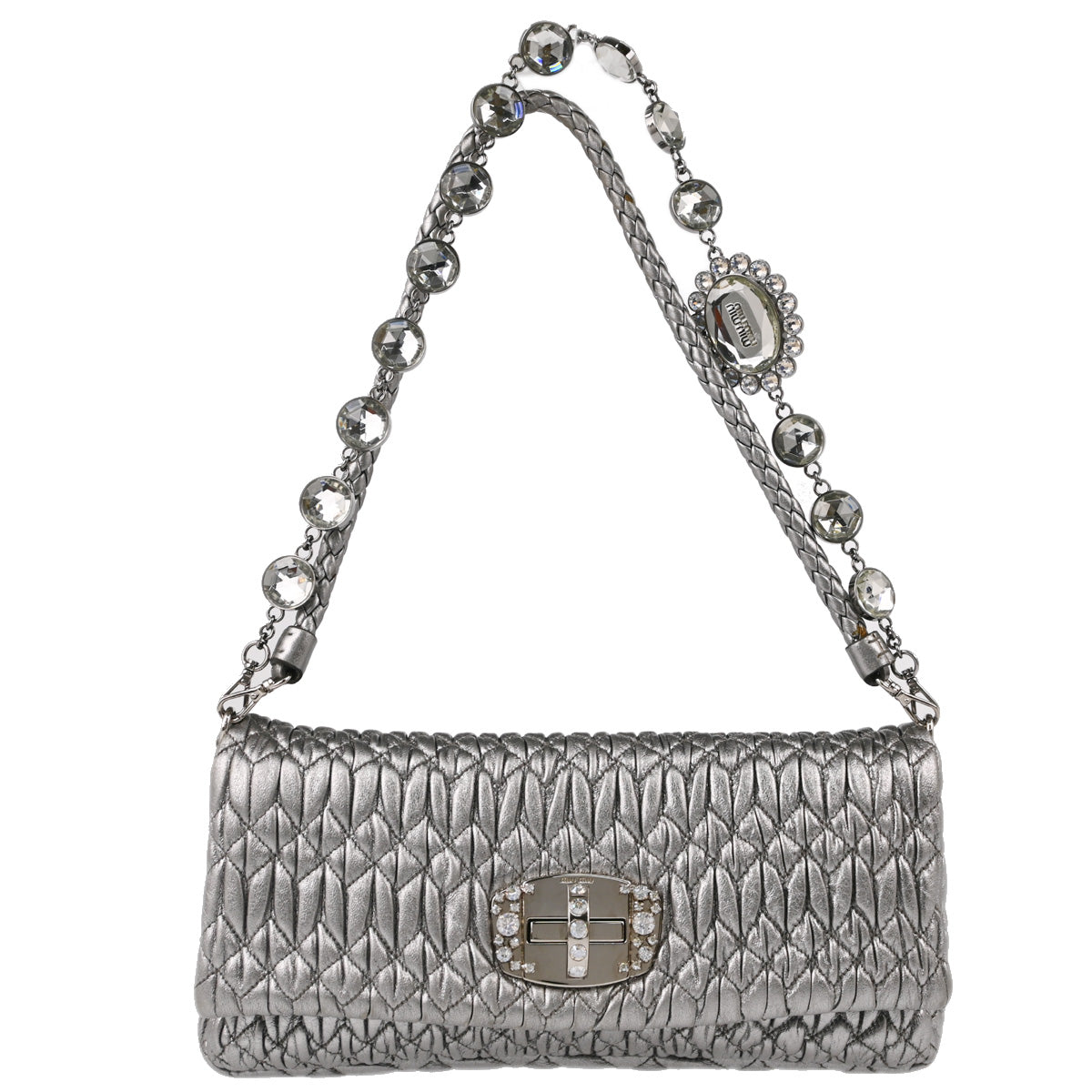 Miu Miu Silver Lambskin Matelasse Shoulder Bag