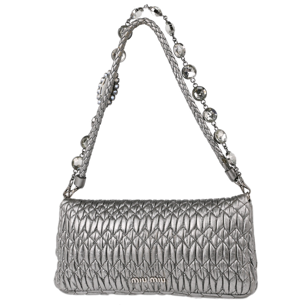 Miu Miu Silver Lambskin Matelasse Shoulder Bag