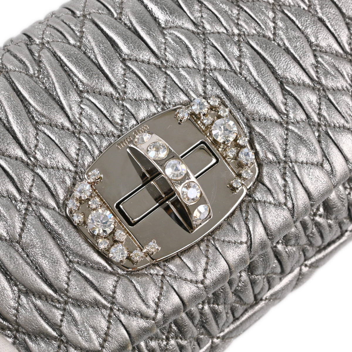 Miu Miu Silver Lambskin Matelasse Shoulder Bag