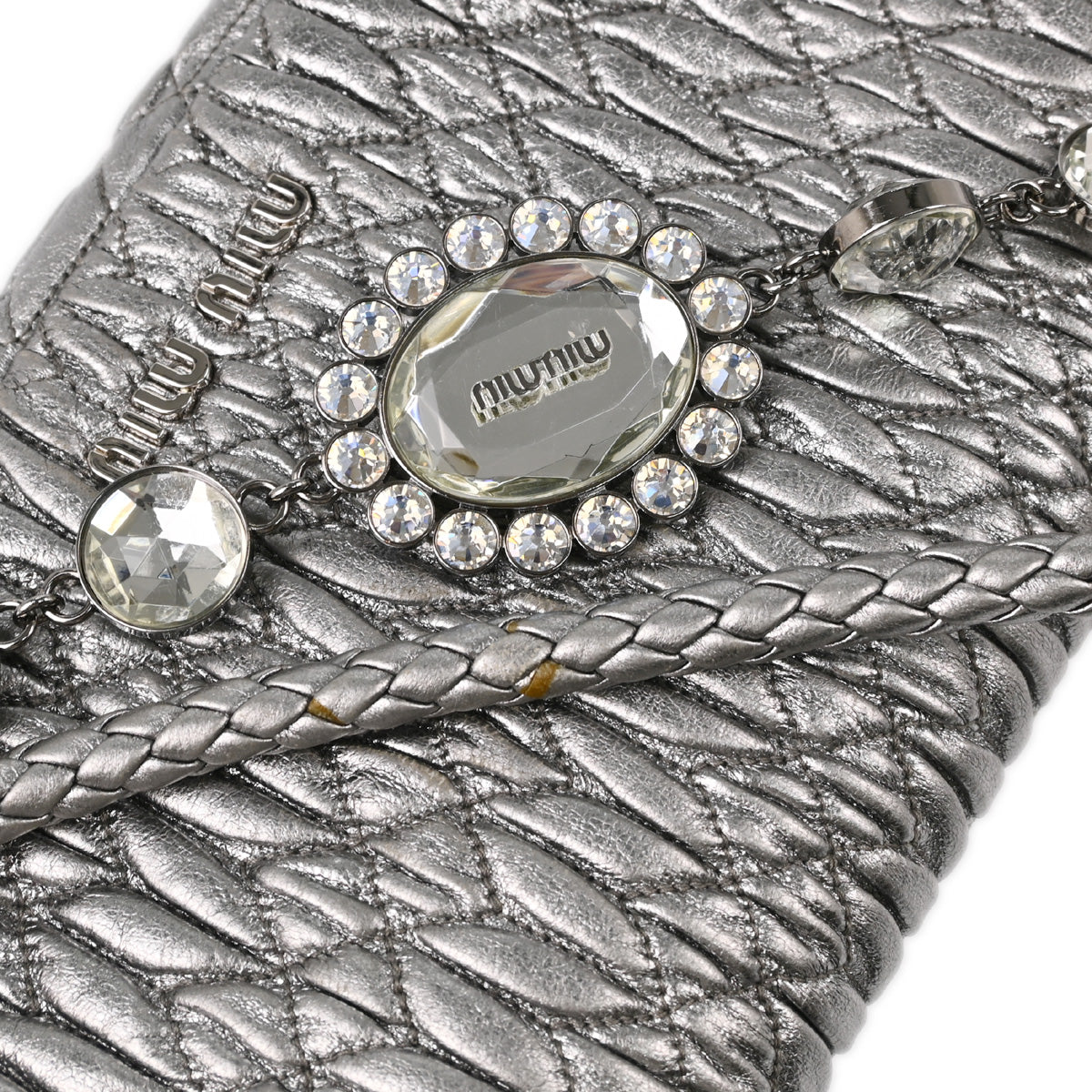 Miu Miu Silver Lambskin Matelasse Shoulder Bag