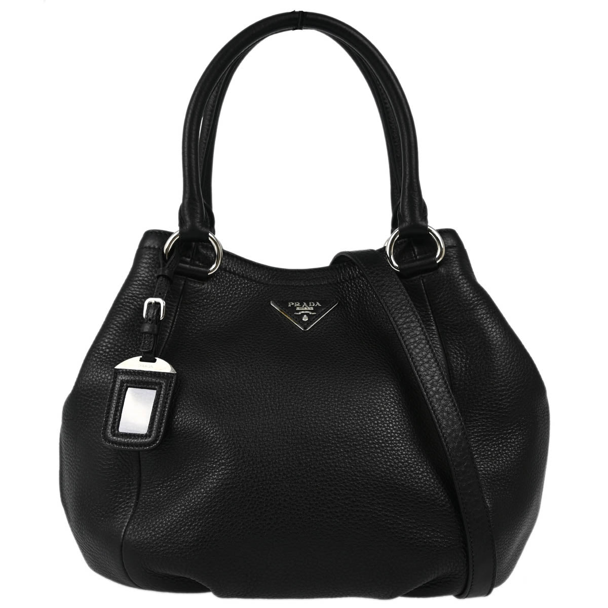 Prada Black Leather 2way Shoulder Tote Handbag