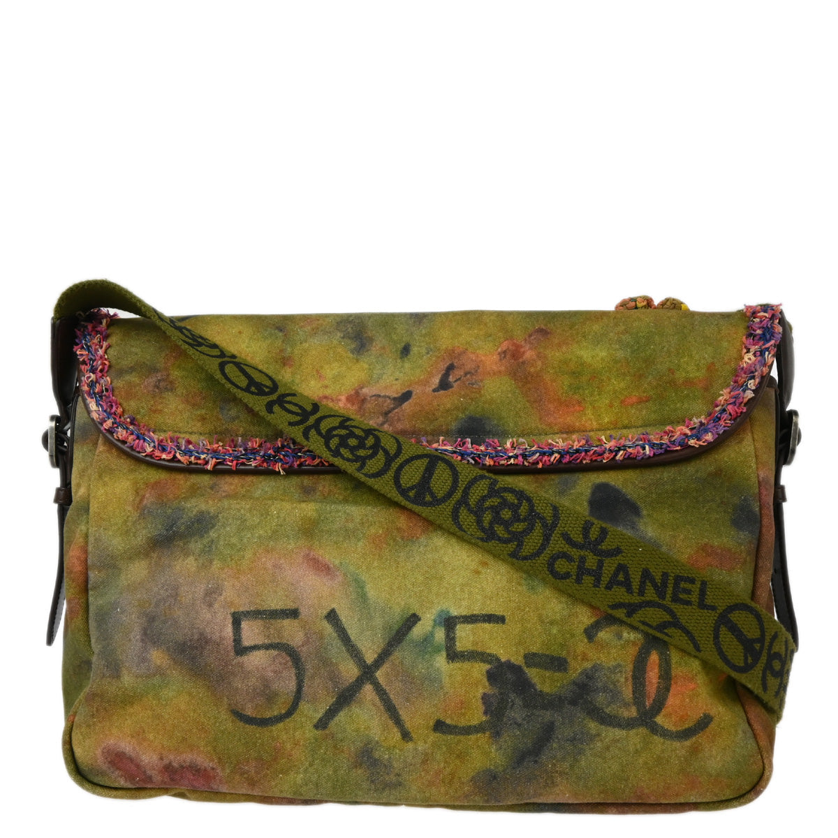 Chanel 2015-2016 Khaki Green Canvas Graffiti On The Pavement Messenger Bag