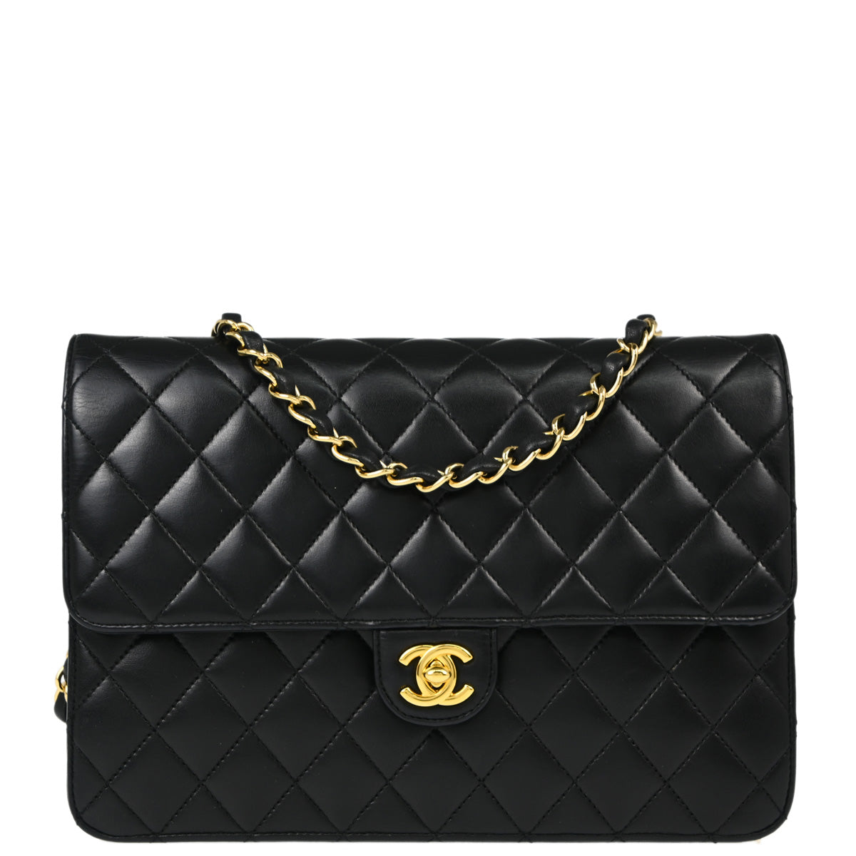 Chanel 2010-2011 Black Lambskin Turnlock Medium Half Flap Shoulder Bag