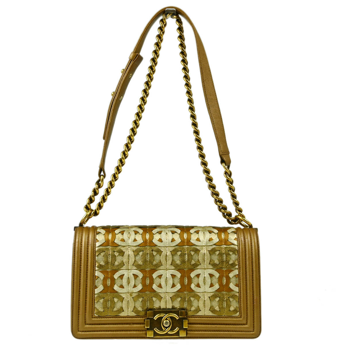 Boy Chanel 2014-2015 Gold Lambskin Medium Chain Shoulder Bag