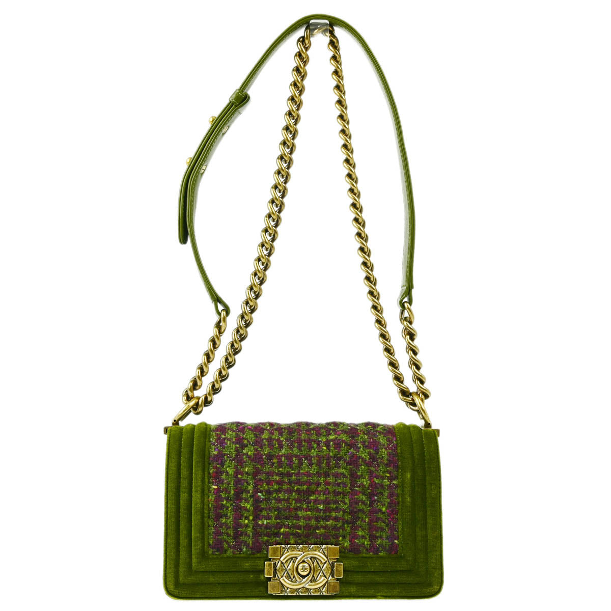 Boy Chanel 2013-2014 Green Velvet Wool Small Chain Shoulder Bag