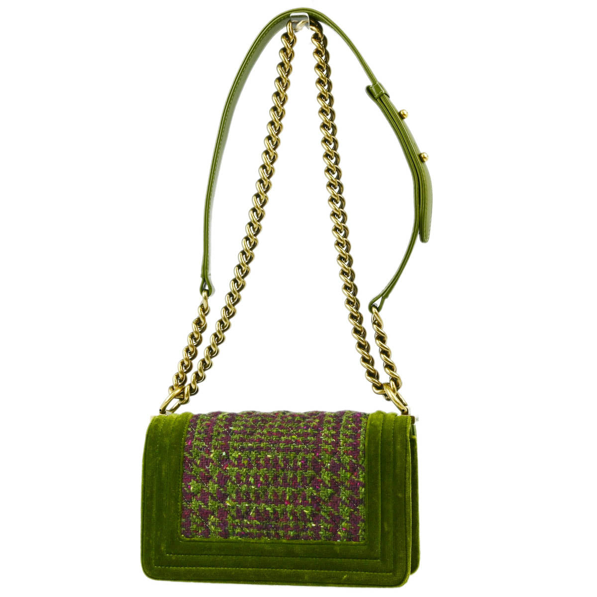 Boy Chanel 2013-2014 Green Velvet Wool Small Chain Shoulder Bag