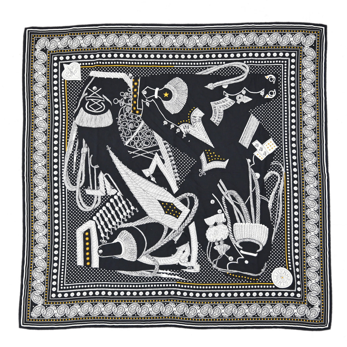 Hermes Scarf Carre 140 Zouaves et Dragons Black Small Good