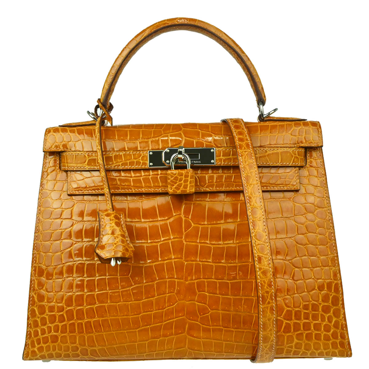 Hermes * 2010 Saffron Porosus Crocodile Kelly 28 Sellier 2way Handbag