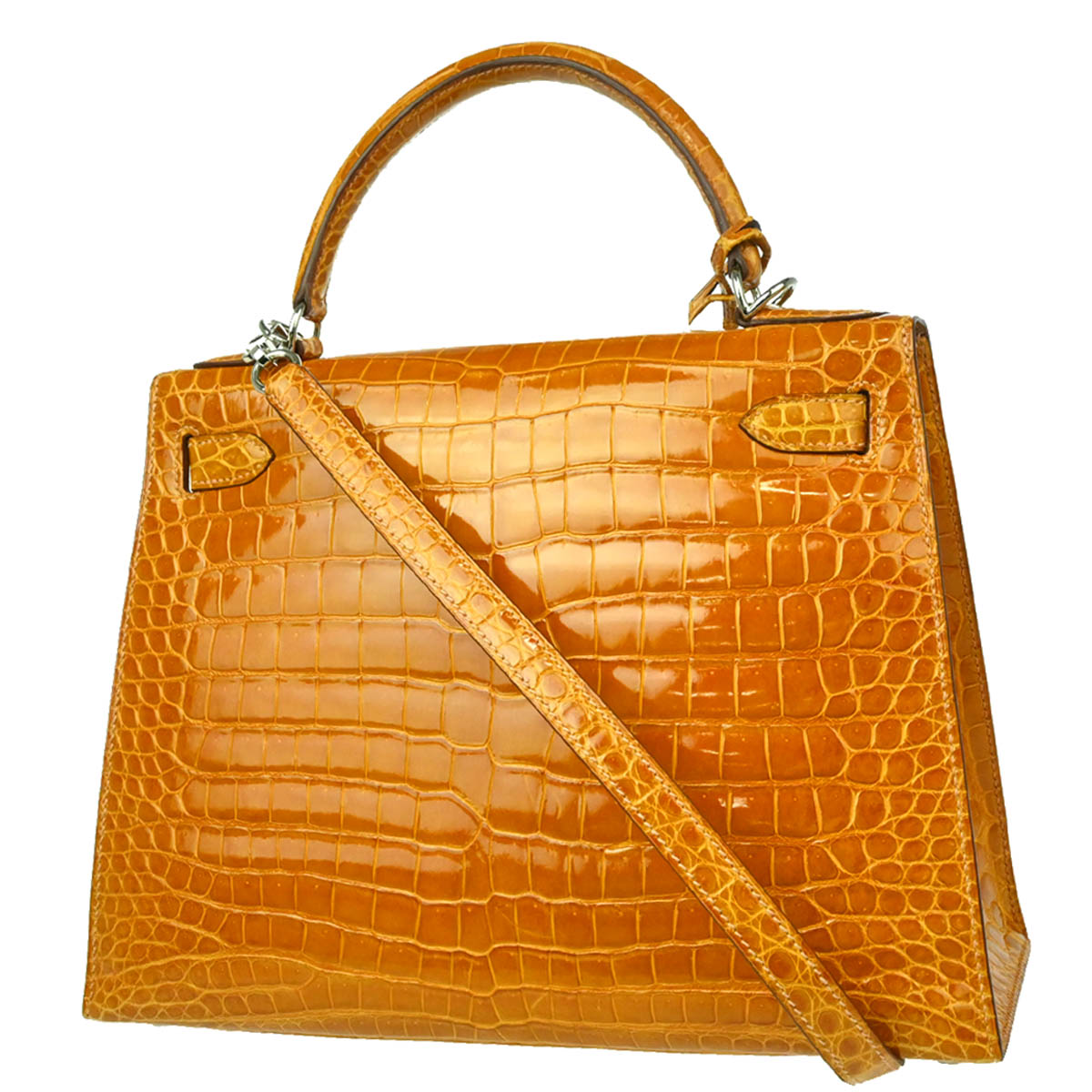 Hermes * 2010 Saffron Porosus Crocodile Kelly 28 Sellier 2way Handbag