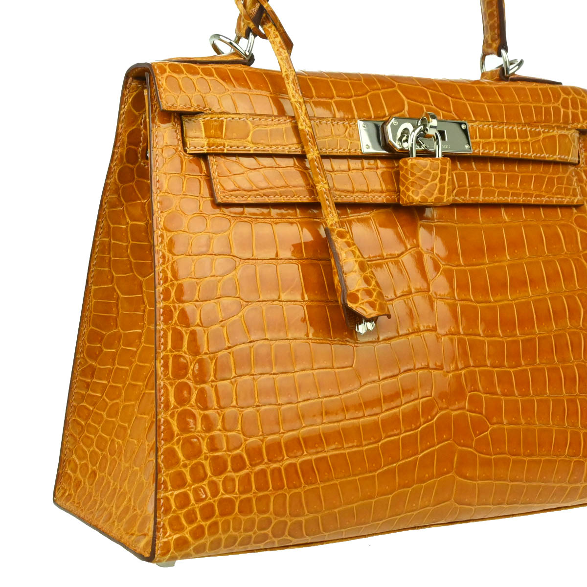 Hermes * 2010 Saffron Porosus Crocodile Kelly 28 Sellier 2way Handbag