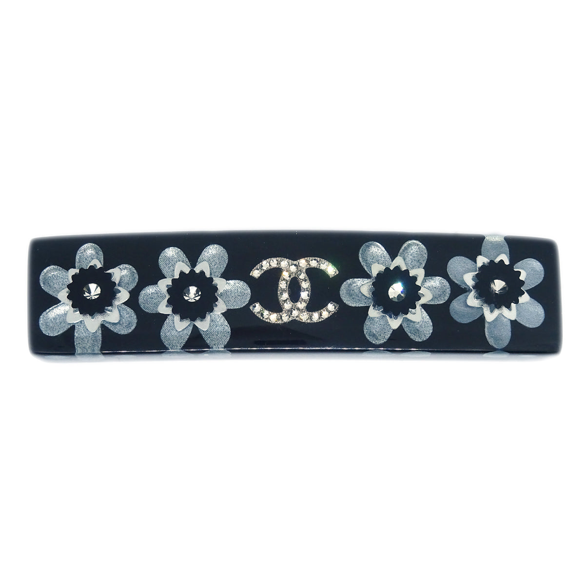 Chanel 2016 Hair Clip Hairpin Barrette Flower CC Rhinestone Black 16C