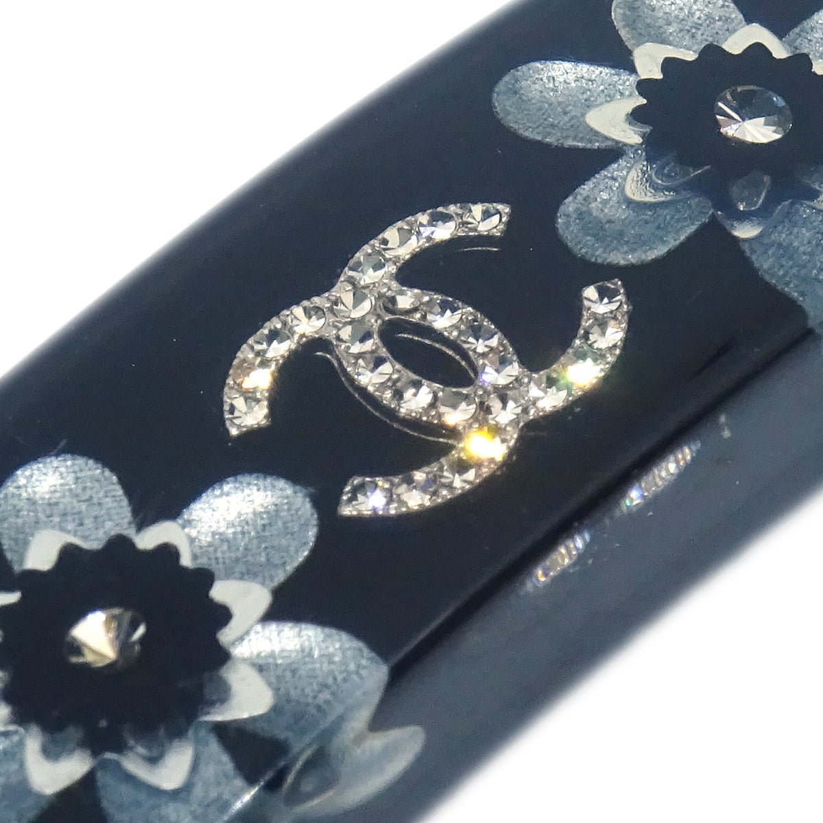 Chanel 2016 Hair Clip Hairpin Barrette Flower CC Rhinestone Black 16C