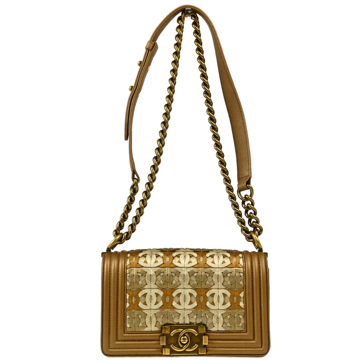 Boy Chanel 2014-2015 Gold Lambskin Calfskin Small Chain Shoulder Bag