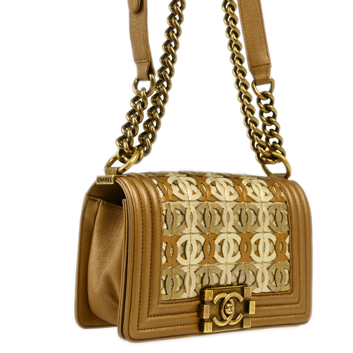 Boy Chanel 2014-2015 Gold Lambskin Calfskin Small Chain Shoulder Bag