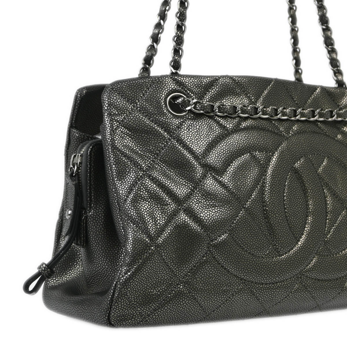 Chanel 2010-2011 Silver Caviar Shoulder Tote Bag