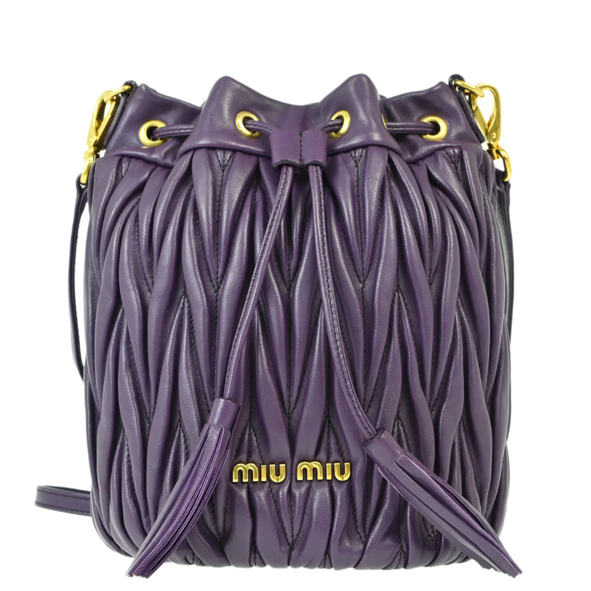 Miu Miu Purple Lambskin Matelasse Bucket Shoulder Bag