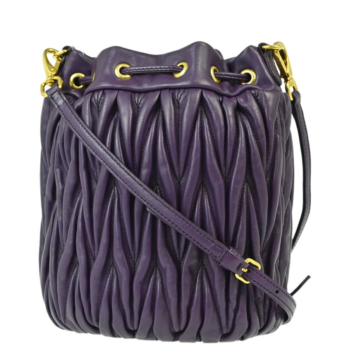 Miu Miu Purple Lambskin Matelasse Bucket Shoulder Bag