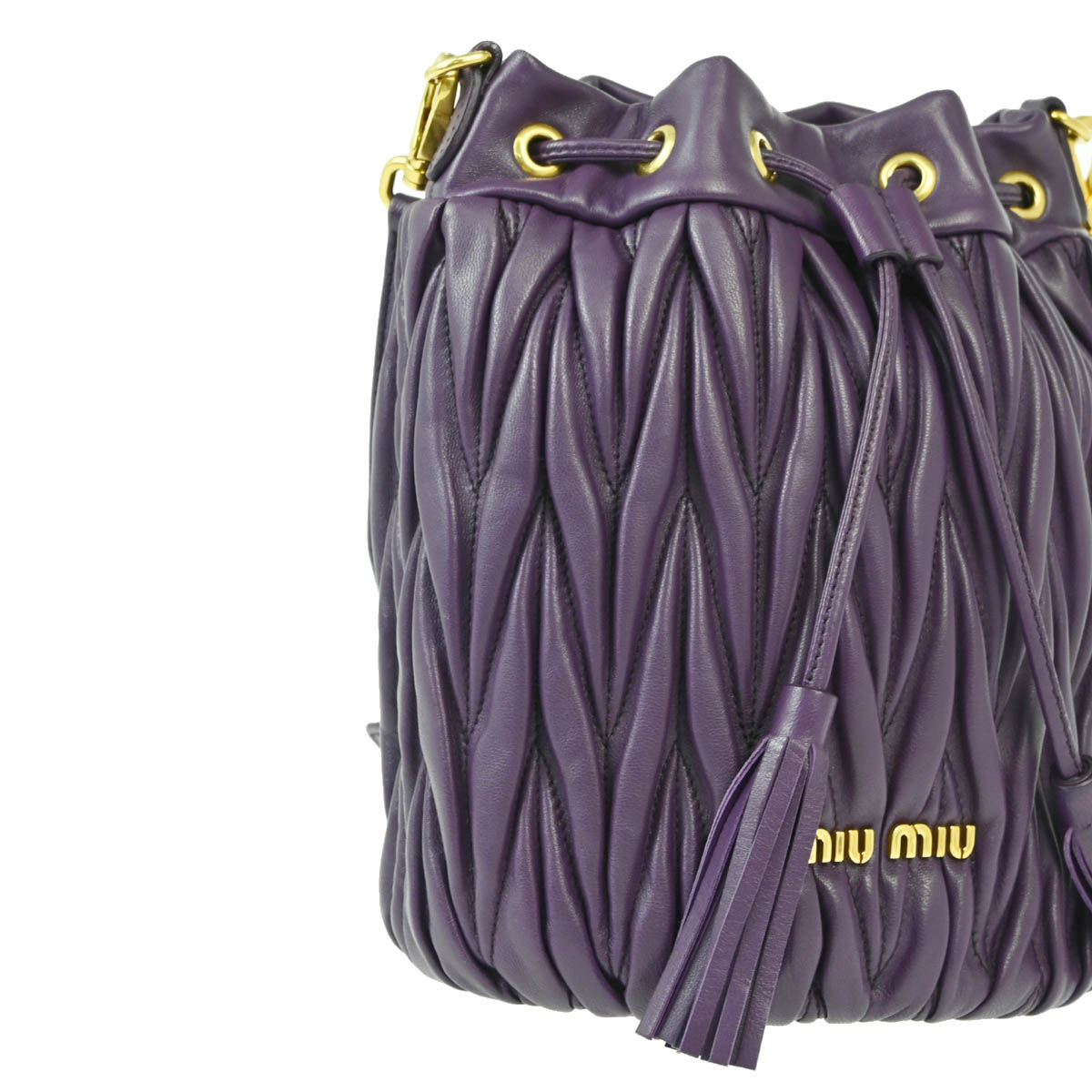 Miu Miu Purple Lambskin Matelasse Bucket Shoulder Bag