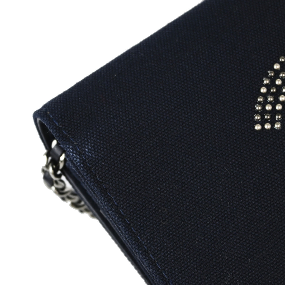 Chanel 2019 Navy Canvas Studded Mini Full Flap Chain On Wallet WOC