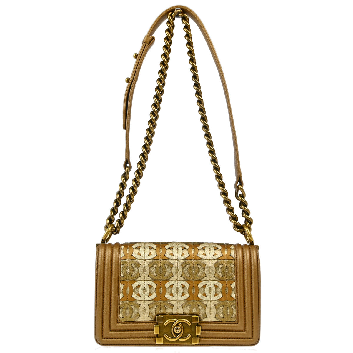 Boy Chanel 2014-2015 Gold Lambskin Calfskin Small Chain Shoulder Bag