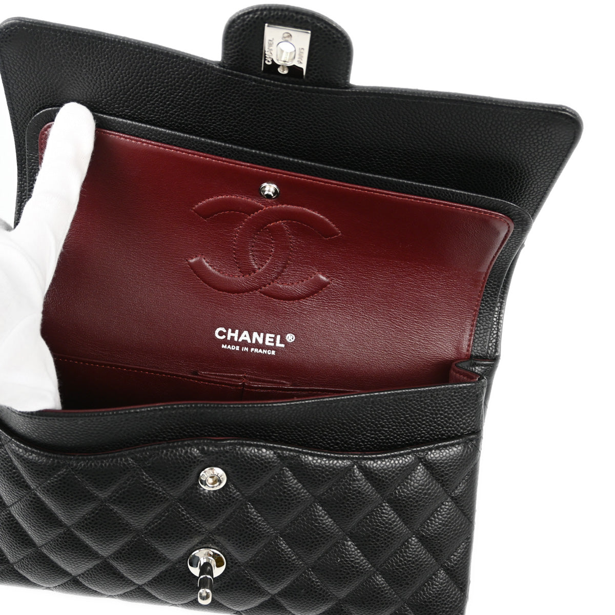 Chanel 2019 Black Caviar Medium Classic Double Flap Shoulder Bag