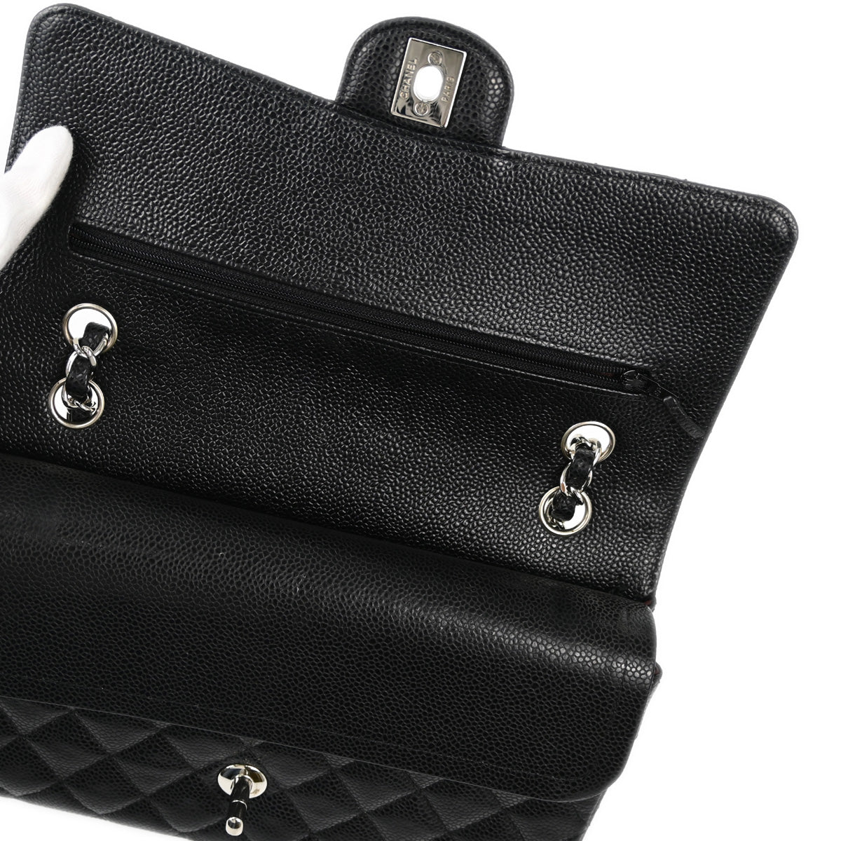 Chanel 2013-2014 Black Caviar Medium Classic Double Flap Shoulder Bag