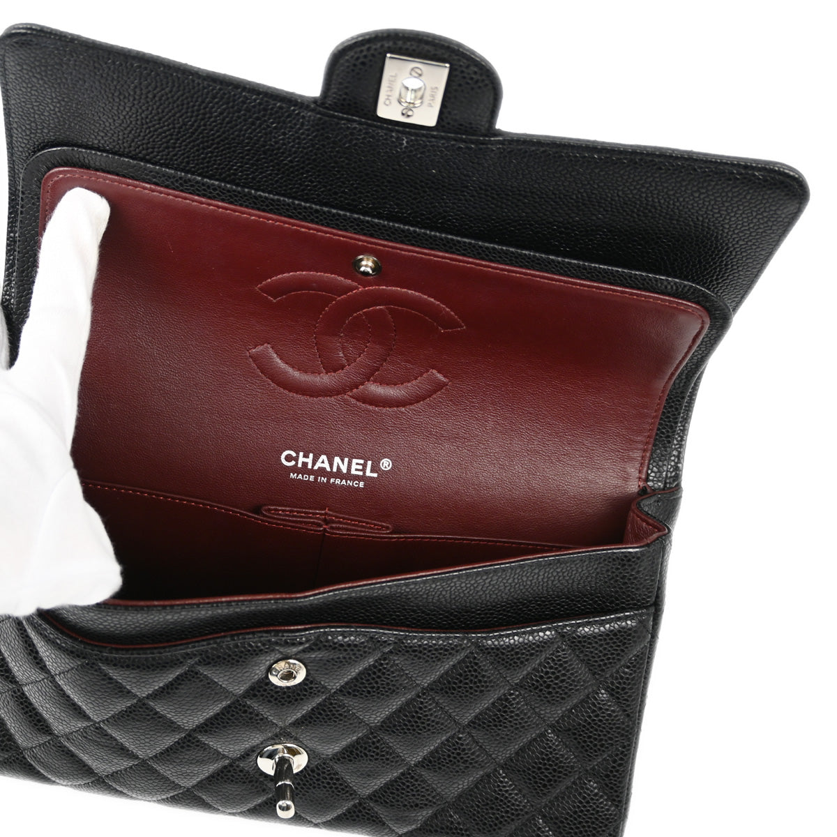 Chanel 2013-2014 Black Caviar Medium Classic Double Flap Shoulder Bag