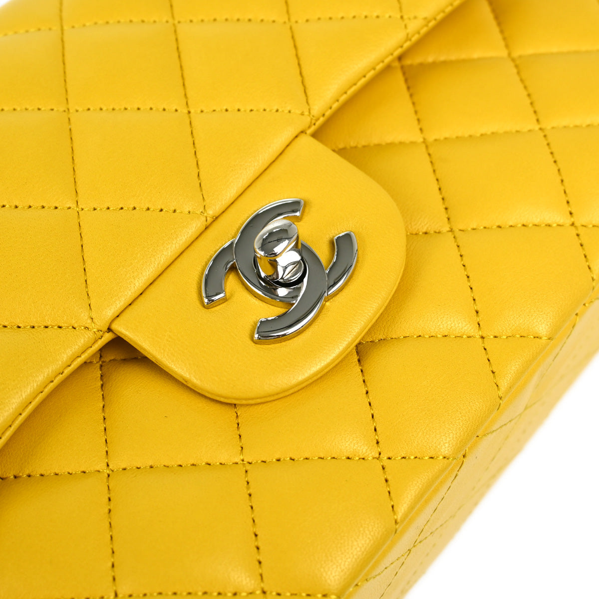 Chanel 2018 Yellow Lambskin Small Classic Double Flap Shoulder Bag